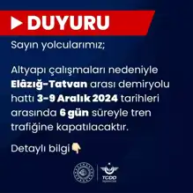 Doğu Anadolu Hattında Planlı Kesinti: 6 Gün Tren Yok!