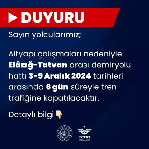 Doğu Anadolu Hattında Planlı Kesinti: 6 Gün Tren Yok!